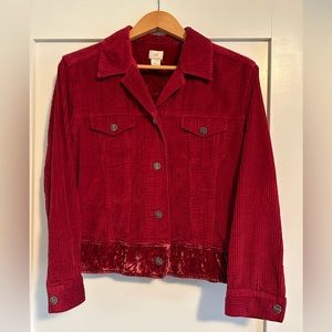 J Jill Cranberry Corduroy and Velvet Jacket. Size small.
